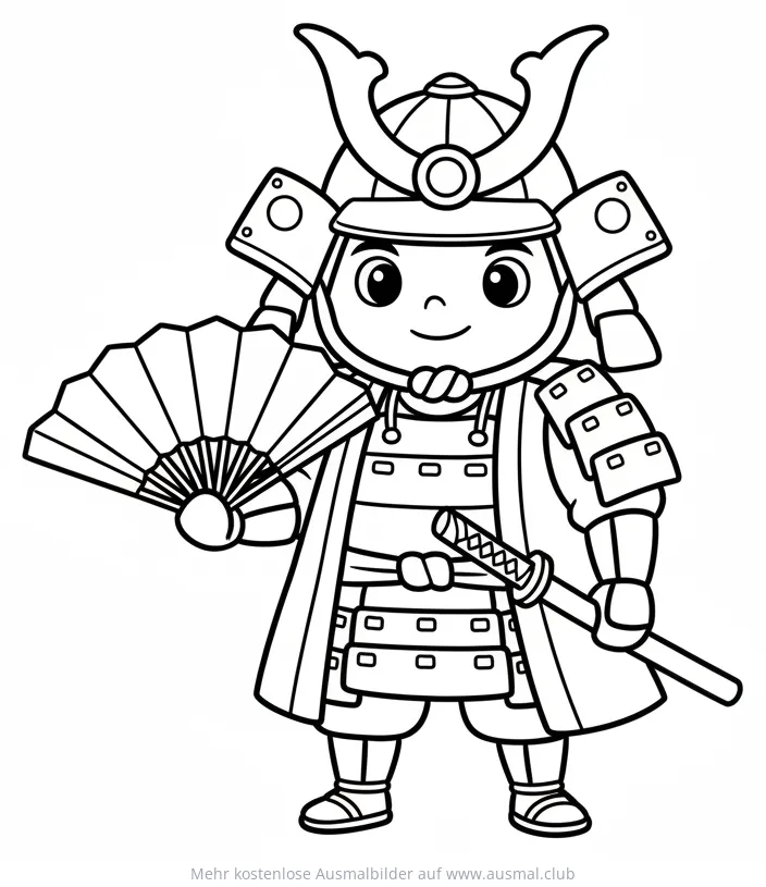 Samurai mit Fächer Ausmalbild im kindlichen Stil