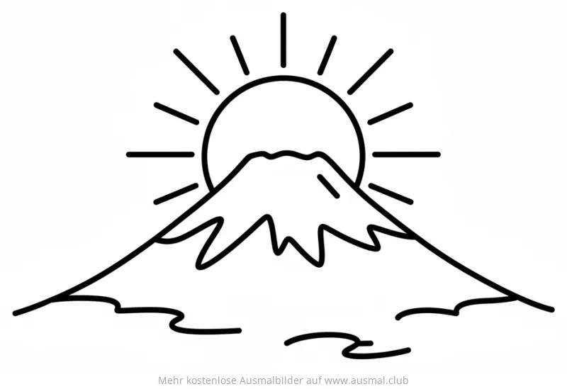 Fuji Berg mit Sonne Ausmalbild
