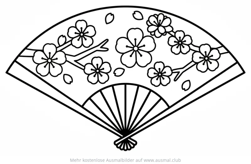 Fächer mit Kirschblüten Ausmalbild