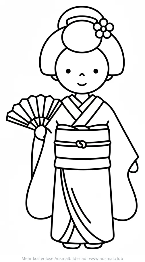 Geisha mit Fächer Ausmalbild