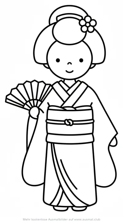 Geisha mit Fächer Ausmalbild