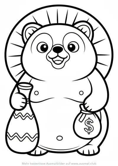 Tanuki mit Krug und Geldsack Ausmalbild