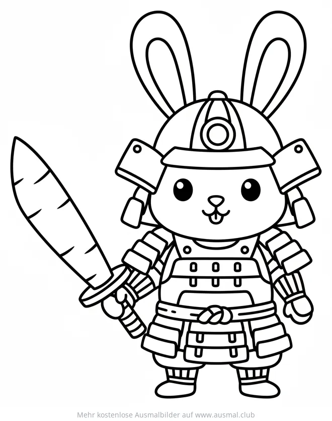 Samurai Hase mit Karotten-Schwert Ausmalbild