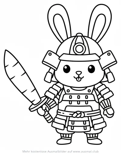 Samurai Hase mit Karotten-Schwert Ausmalbild