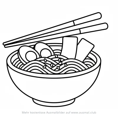 Ramen Schüssel mit Nudeln, Eiern und Tofu Ausmalbild