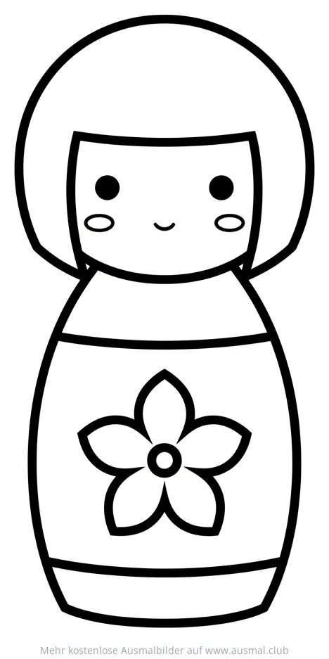 Kokeshi Puppe mit Blume Ausmalbild