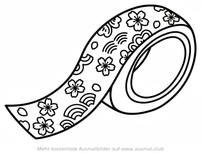 Washi Tape mit Kirschblüten und Wellenmuster Ausmalbild