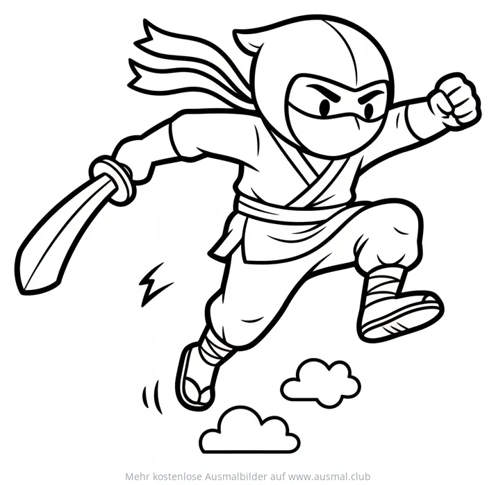 Ninja beim Sprung mit Katana Ausmalbild