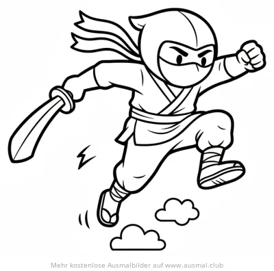 Ninja beim Sprung mit Katana Ausmalbild