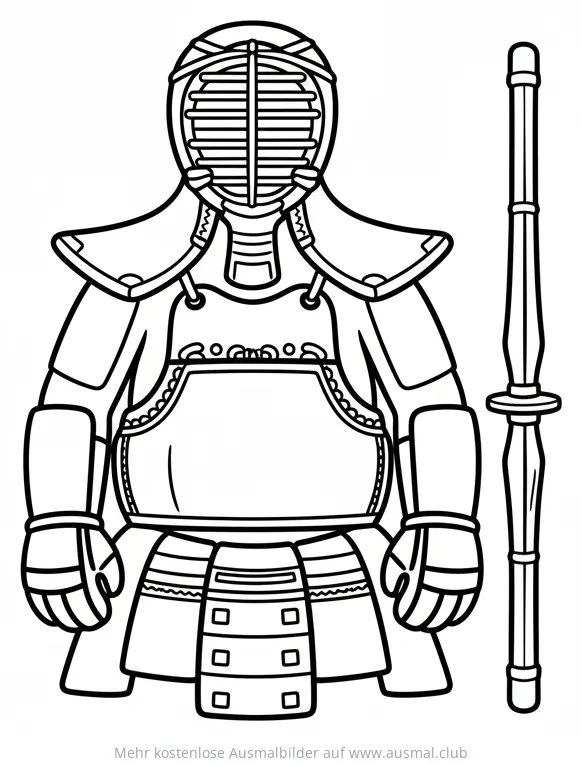 Kendo Rüstung Ausmalbild mit Shinai