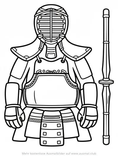 Kendo Rüstung Ausmalbild mit Shinai