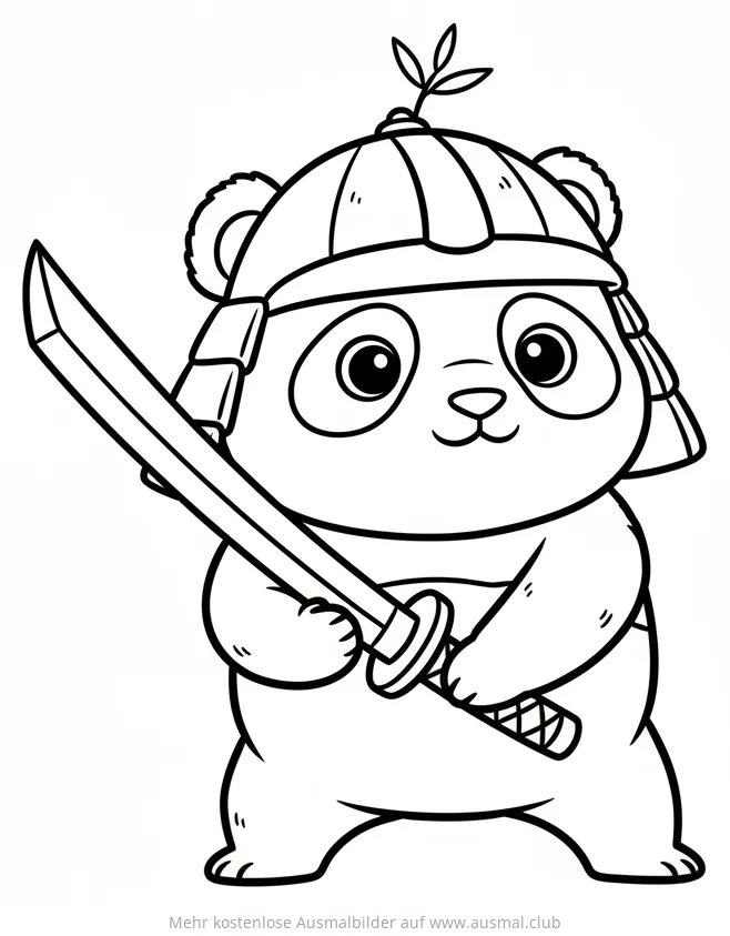 Samurai Panda Ausmalbild mit Katana