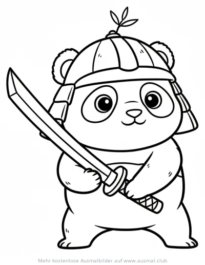 Samurai Panda Ausmalbild mit Katana