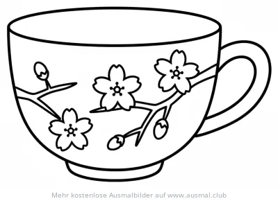 Teetasse mit Kirschblüten Ausmalbild