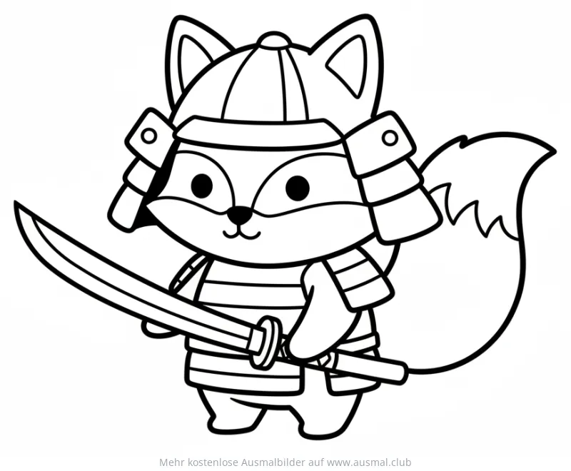 Samurai Fuchs Ausmalbild mit Schwert und Rüstung