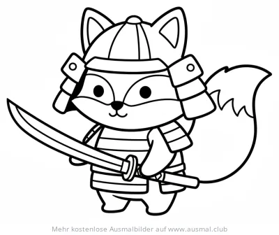 Samurai Fuchs Ausmalbild mit Schwert und Rüstung