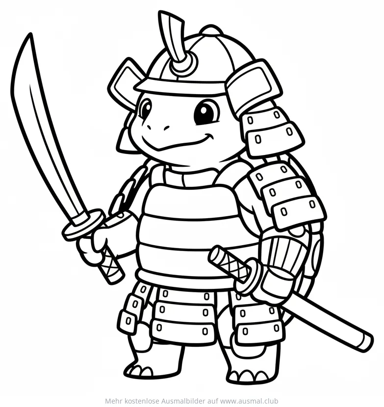Samurai Schildkröte mit Schwert Ausmalbild