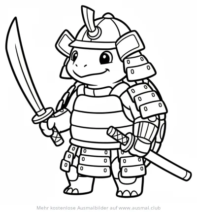 Samurai Schildkröte mit Schwert Ausmalbild