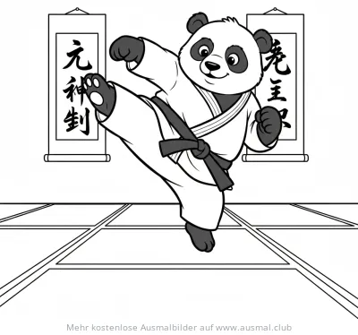 Panda im Karate Anzug beim Tritt Ausmalbild