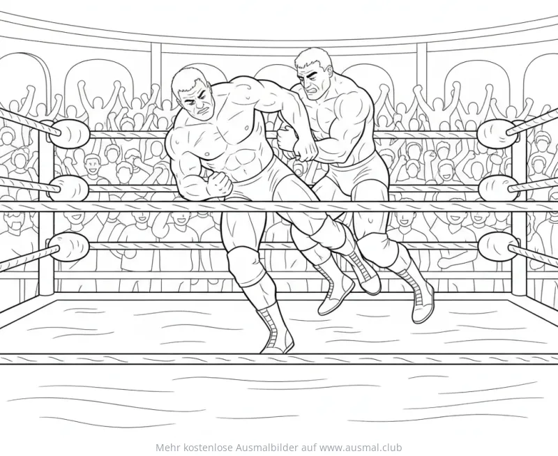 Ringen Ausmalbild mit zwei Ringern im Kampf