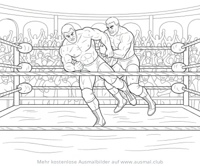 Ringen Ausmalbild mit zwei Ringern im Kampf