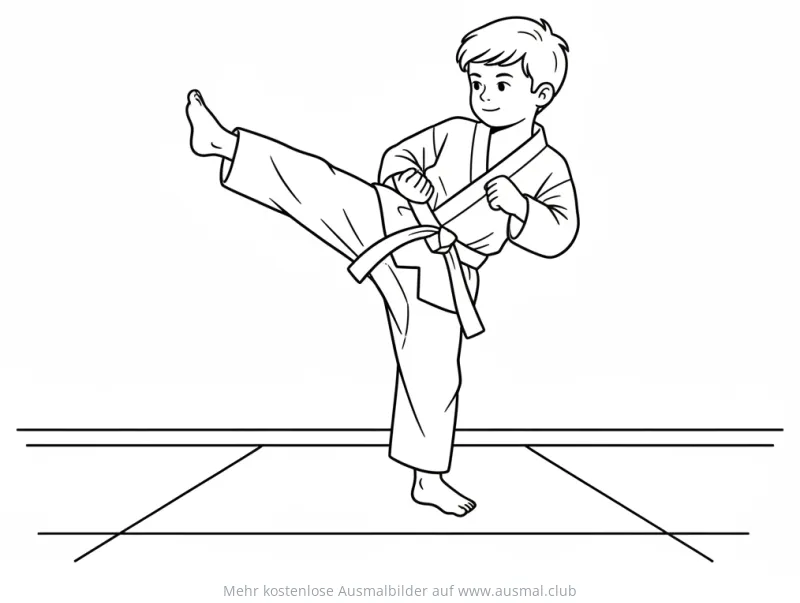 Taekwondo Junge beim Tritt Ausmalbild