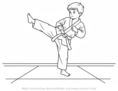 Taekwondo Junge beim Tritt Ausmalbild