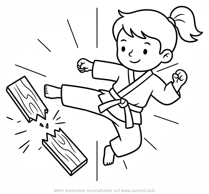 Karate Kid Mädchen zerbricht Holzbrett Ausmalbild