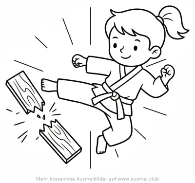 Karate Kid Mädchen zerbricht Holzbrett Ausmalbild