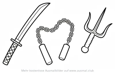 Katana, Nunchaku und Sai Ausmalbild
