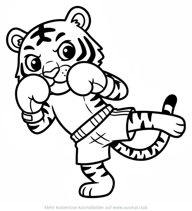 Tiger mit Boxhandschuhen beim Kampfsport Ausmalbild