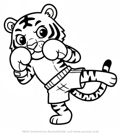 Tiger mit Boxhandschuhen beim Kampfsport Ausmalbild