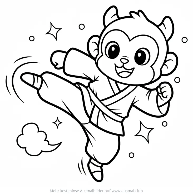 Affe im Karate-Anzug beim Tritt Ausmalbild