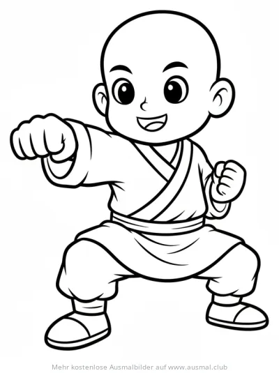 Mönch in Kampfpose Ausmalbild