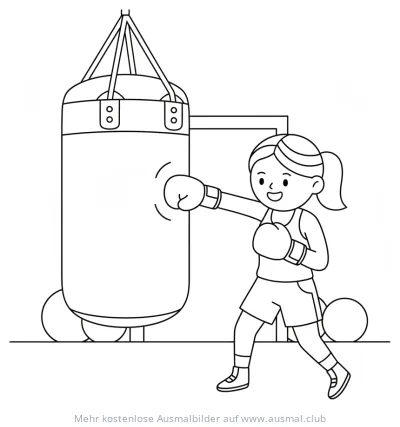 Boxerin beim Training mit Boxsack Ausmalbild