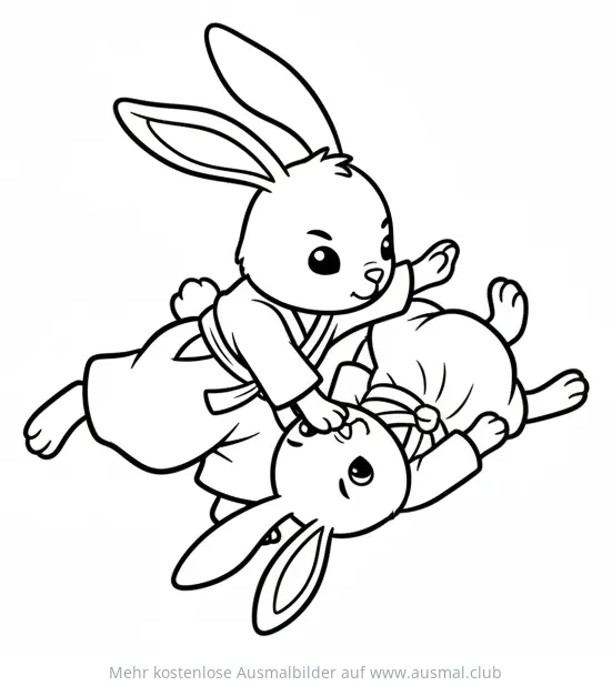 Zwei Hasen im Judo-Kampf Ausmalbild