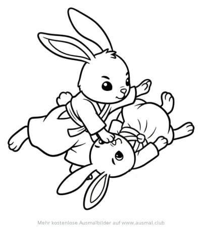 Zwei Hasen im Judo-Kampf Ausmalbild
