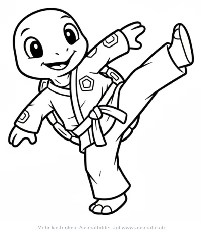 Karate Schildkröte Ausmalbild in Karate Pose