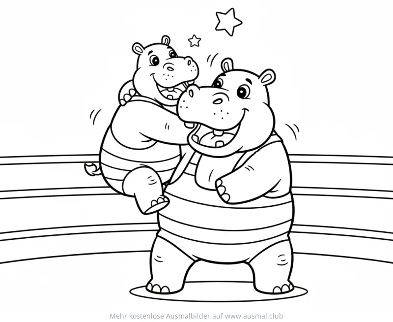 Zwei Nilpferde in Ringermontur Ausmalbild