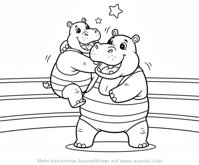 Zwei Nilpferde in Ringermontur Ausmalbild