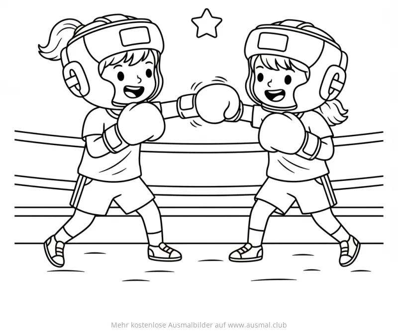 Kinderboxen Ausmalbild mit zwei Mädchen im Ring