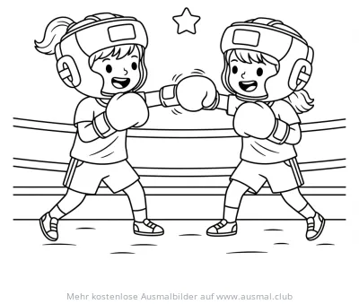 Kinderboxen Ausmalbild mit zwei Mädchen im Ring