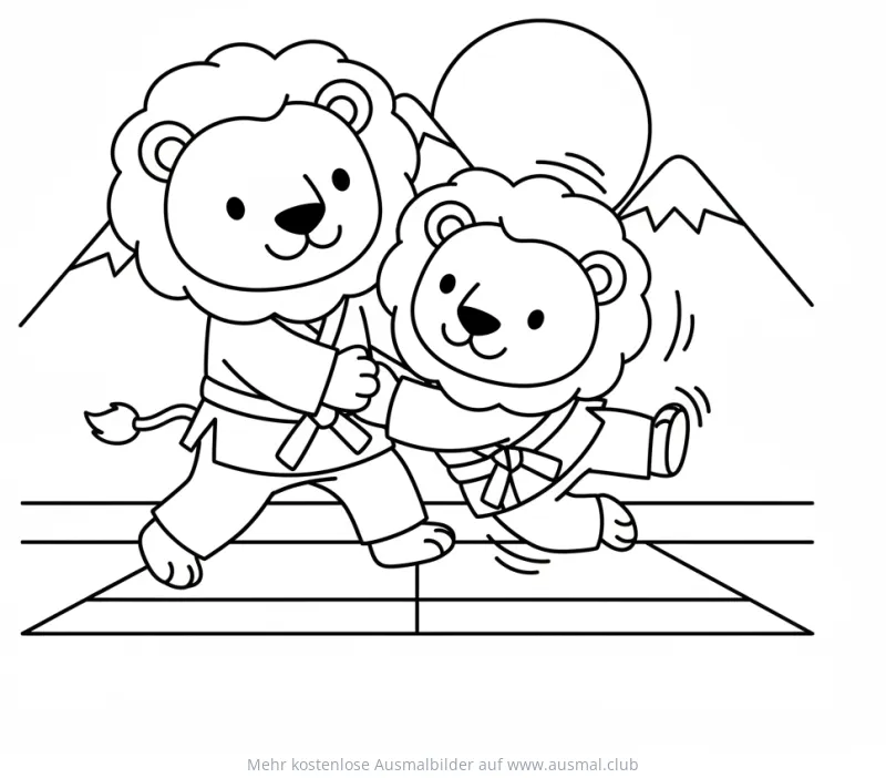 Zwei Löwen beim Kampfsport Ausmalbild