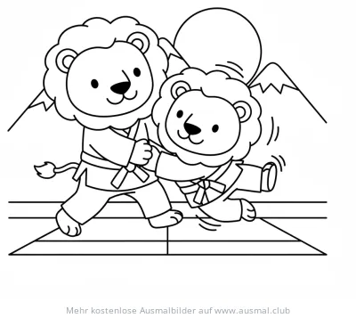 Zwei Löwen beim Kampfsport Ausmalbild