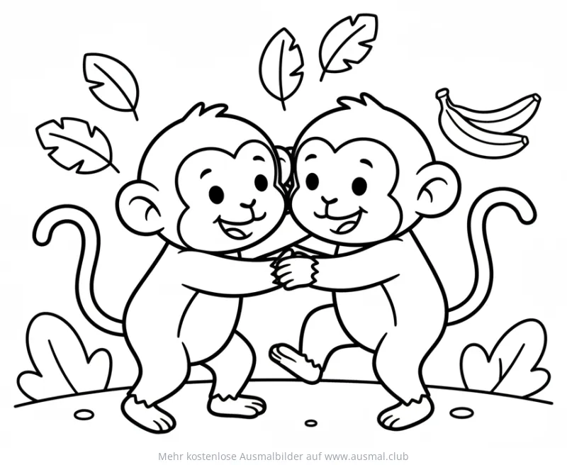 Zwei Affen in Kampfsportpose Ausmalbild