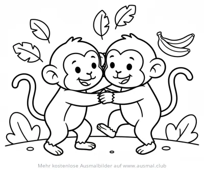 Zwei Affen in Kampfsportpose Ausmalbild