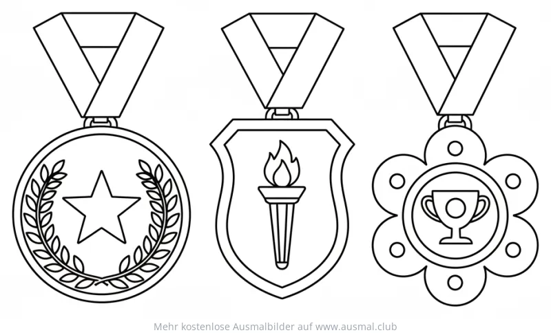 Drei verschiedene Medaillen als Ausmalbild