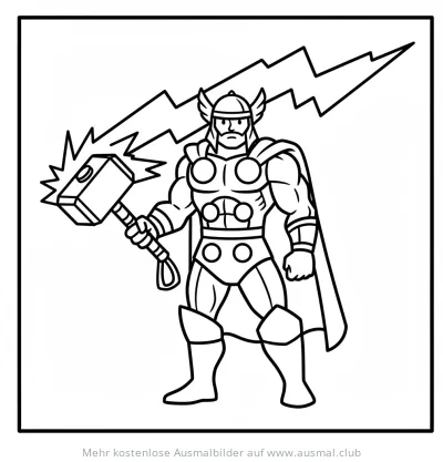 Thor mit Hammer Mjölnir Ausmalbild