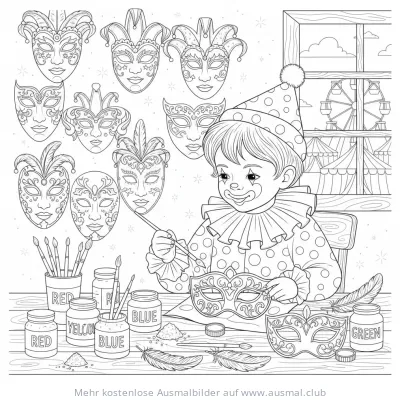 Clown bemalt Karnevalsmaske Ausmalbild