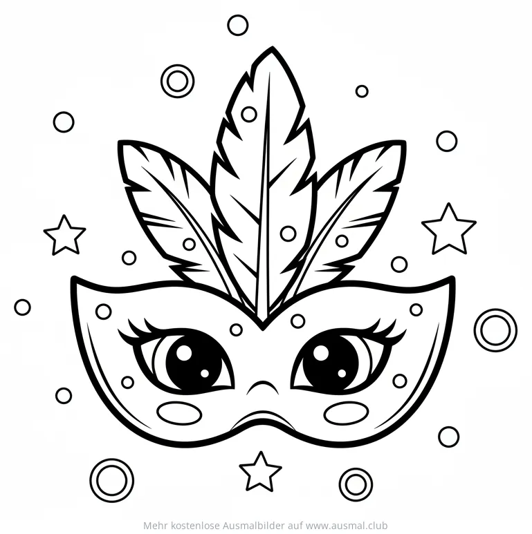 Karnevalsmaske mit Federn und Sternen Ausmalbild